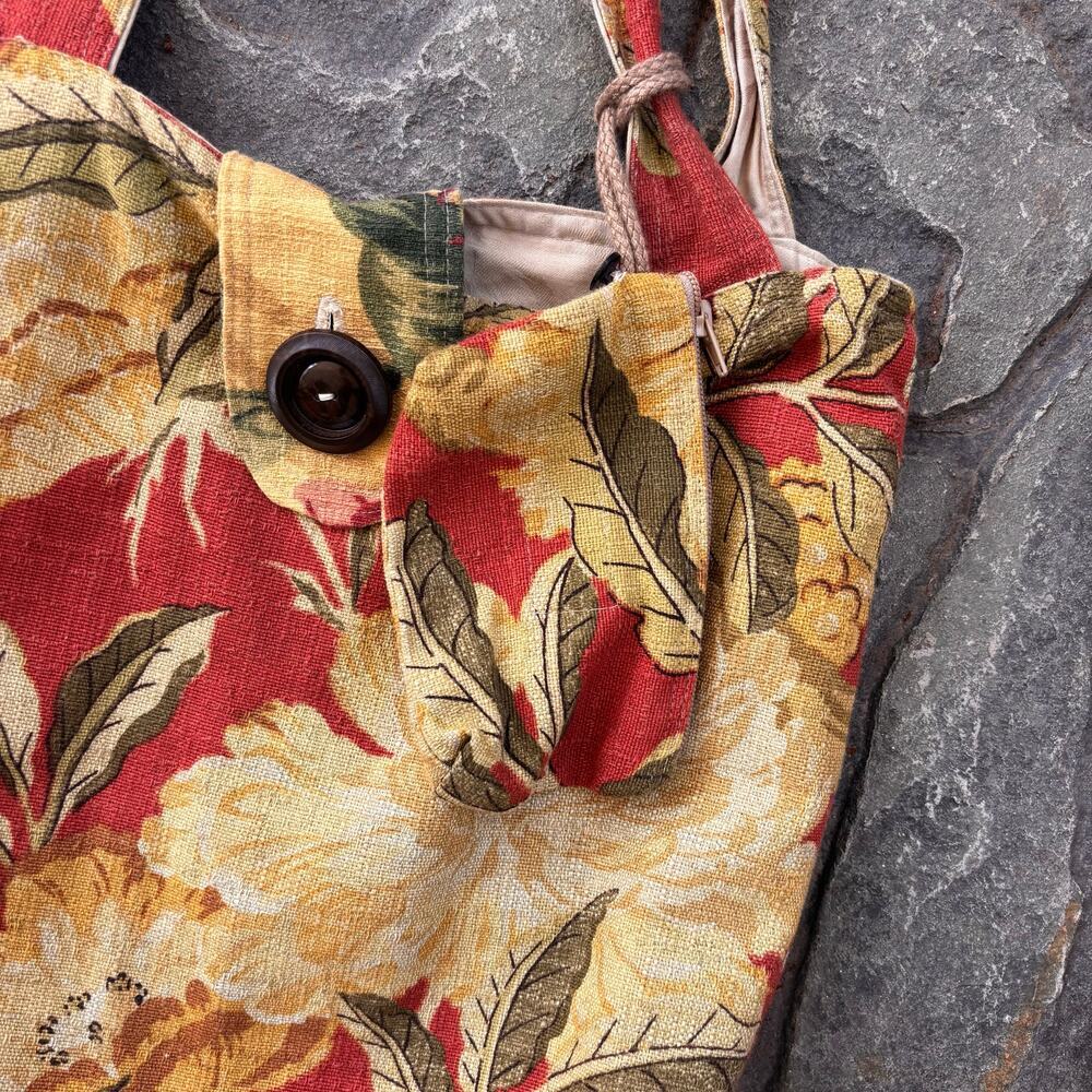 Susan Todd Bark Cloth Tote Bag from Vintage Floral Upholstery Fabric Sustainable - Picture 7 of 11